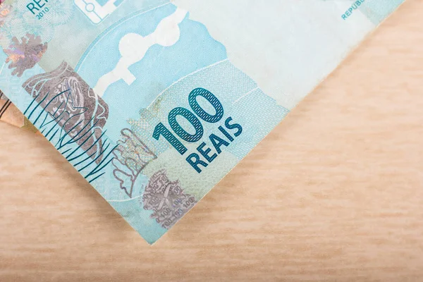 Braziliaans Geld 100 Reais Bankbiljet Kopieerruimte — Stockfoto