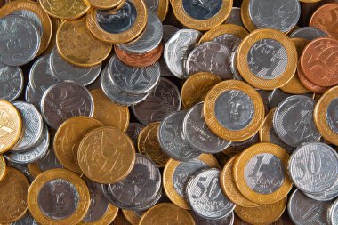 Brezilya sikkeleri. Çeşitli Brezilya gerçek sikkeleri. finans kavramı.