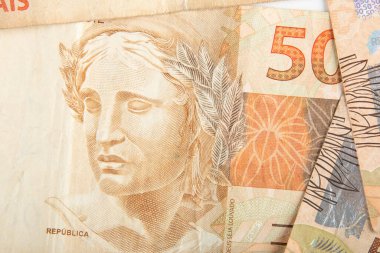 Brezilya parası işte. 50 reais banknot. Brezilya finans kavramı..