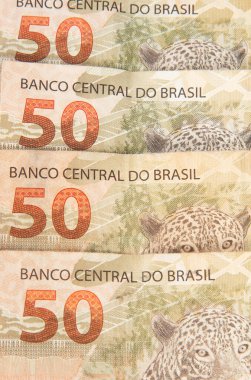 Brezilya parası işte. 50 reais banknot. Brezilya finans kavramı..