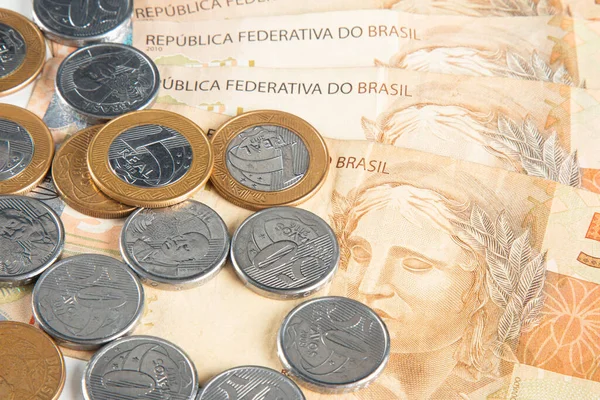 Braziliaans Geld Munten Financieel Concept — Stockfoto