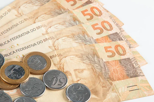 Braziliaans Geld Munten Financieel Concept — Stockfoto