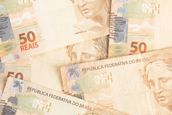 Braziliaans Geld Bankbiljetten Van Reais Braziliaans Financieel Concept — Stockfoto