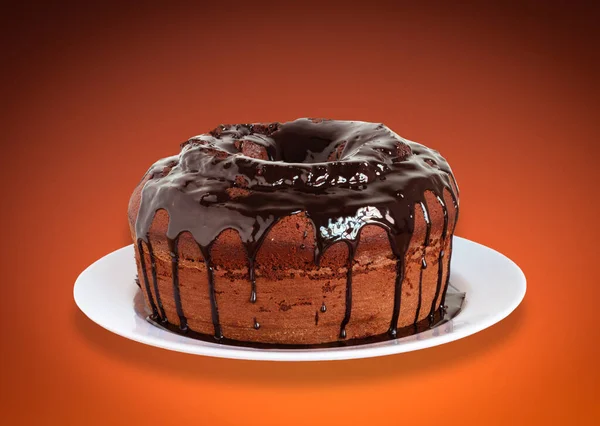 Csokoládé Torta Lefedettséggel Narancssárga Háttér — Stock Fotó