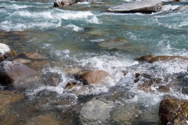 water flowing in the river between the rocks