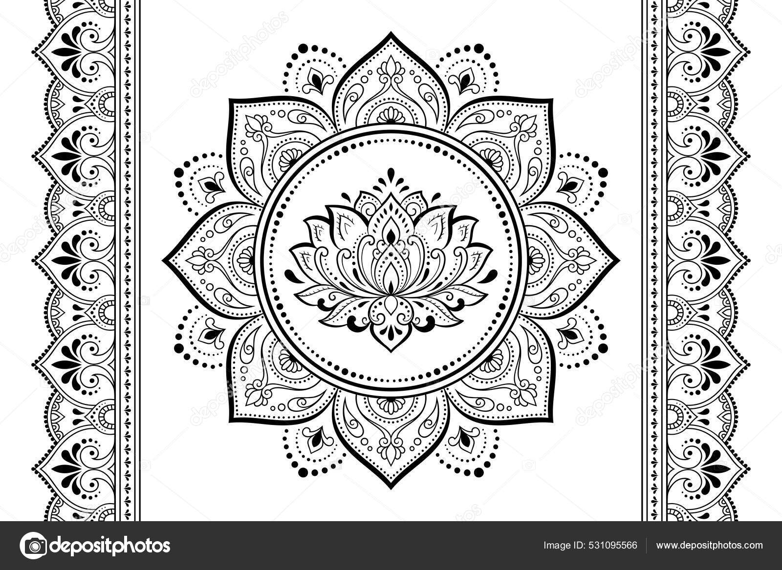 Seamless Pattern Mehndi Lotus Flower Border Henna Drawing Tattoo Decorative  Stock Vector by ©rugame.tera.gmail.com 531095566, image size:1600x1167