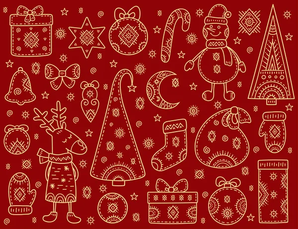 Noel Yeni Yıl Kutlamaları Tatil Sembollerinden Yapılmış Dikdörtgen Dekoratif Desen — Stok Vektör