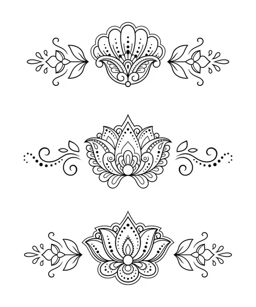 Sada Květinového Vzoru Mehndi Pro Kreslení Tetování Henny Dekorace Etnickém — Stockový vektor