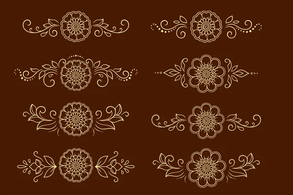 Conjunto Patrón Flores Mehndi Para Dibujo Tatuaje Henna Decoración Estilo — Vector de stock