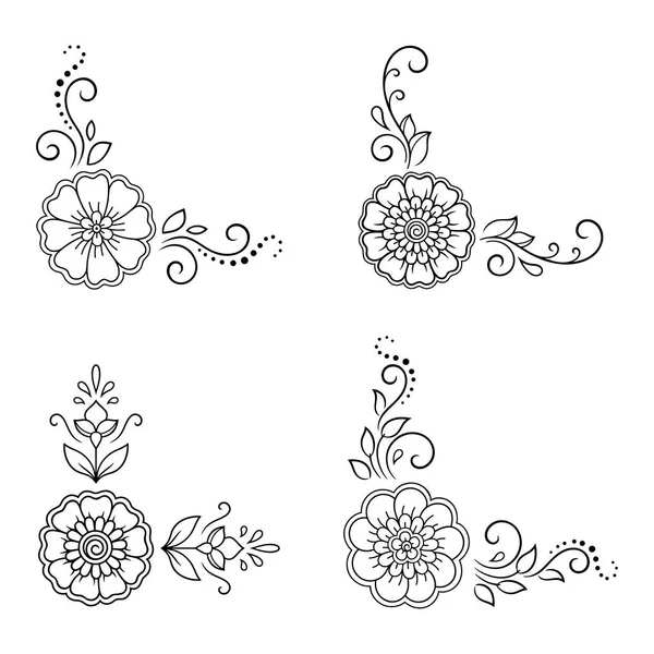 Set Mehndi Flower Pattern Henna Drawing Tattoo Decoration Ethnic Oriental — Stock Vector