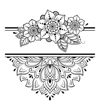 Doğu geleneğinde çerçeve. Kınalı dövmeler, defter, tabut, dergi, kartpostal ve klasör için dekoratif desenler. Mehndi tarzında çiçek mandala.