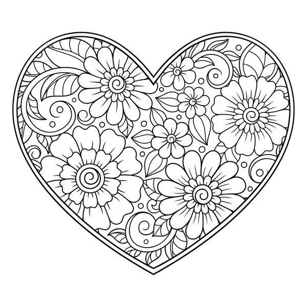 Mehndi Flower Pattern Form Heart Henna Drawing Tattoo Decoration Ethnic — Stock Vector