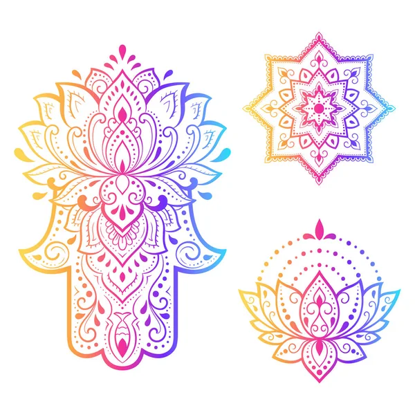 Handgezeichnetes Hamsa Symbol Lotusblume Dekorative Muster Orientalischen Stil Für Die lizenzfreie Stockillustrationen