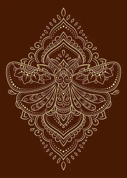 Polilla Decorada Con Patrón Vintage Floral Étnico Indio Insecto Decorativo Gráficos Vectoriales