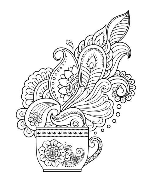 Estilizado Com Tatuagens Henna Padrão Decorativo Forma Xícara Café Para Ilustração De Stock