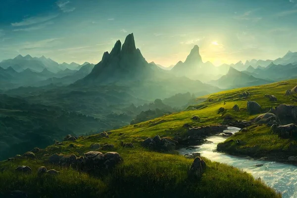 Fantasy natural environment. Fantasy landscape. Illustration of a colorful scene.