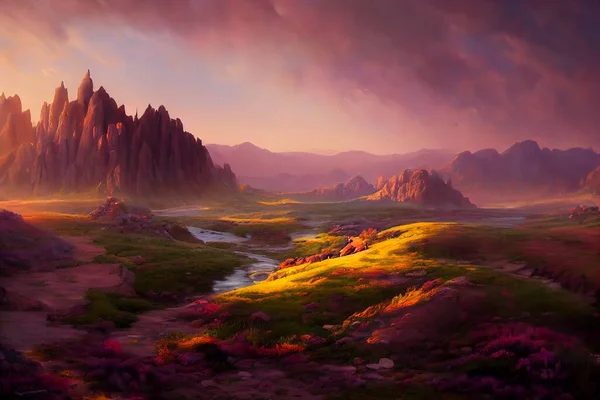 Fantasy natural environment. Fantasy landscape. Illustration of a colorful scene.