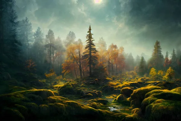 Fantasy natural environment. Fantasy landscape. Illustration of a colorful scene.