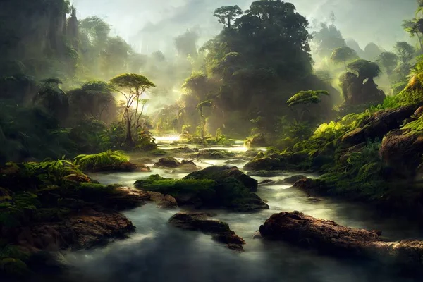 Fantasy natural environment. Fantasy landscape. Illustration of a colorful scene.