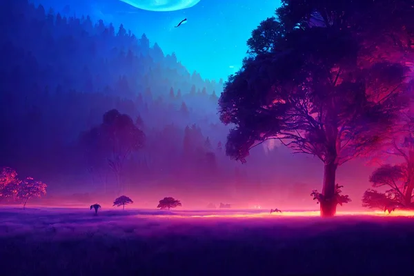 Fantasy natural environment. Fantasy landscape. Illustration of a colorful scene.