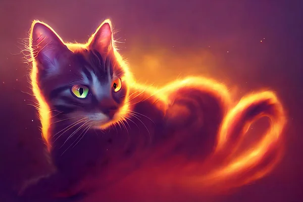 Digital oil painting of a cat. Fantasy cat from a fairytale.