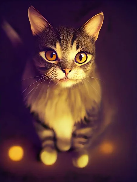 Digital oil painting of a cat. Fantasy cat from a fairytale.