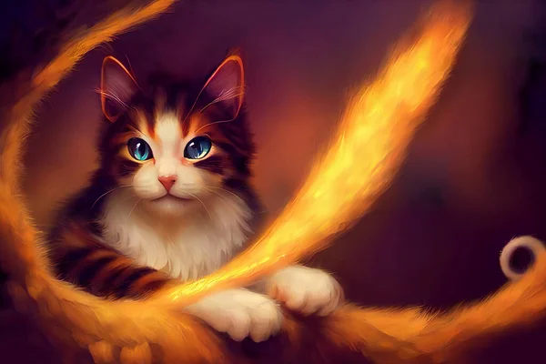 Digital oil painting of a cat. Fantasy cat from a fairytale.