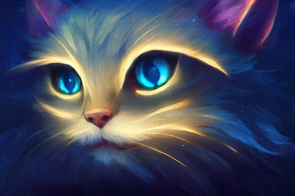 Digital oil painting of a cat. Fantasy cat from a fairytale.