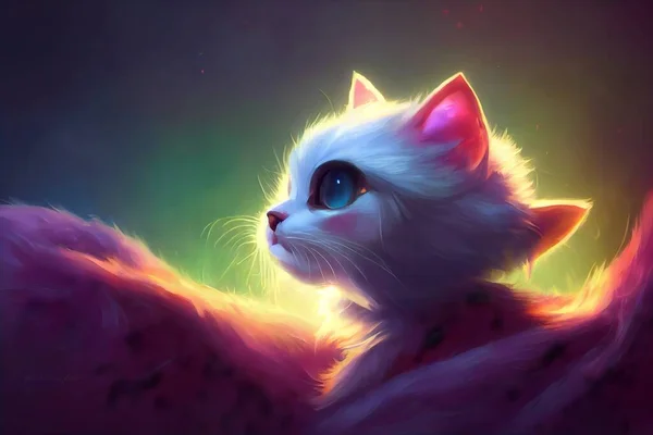 Digital oil painting of a cat. Fantasy cat from a fairytale.