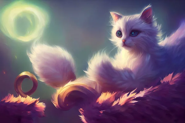 Digital oil painting of a cat. Fantasy cat from a fairytale.