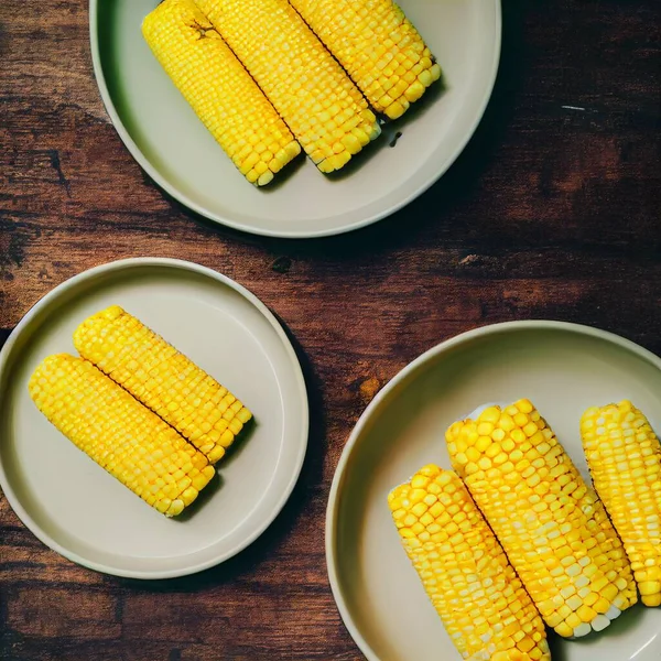 Served corn seeds. Corn cob illustration.