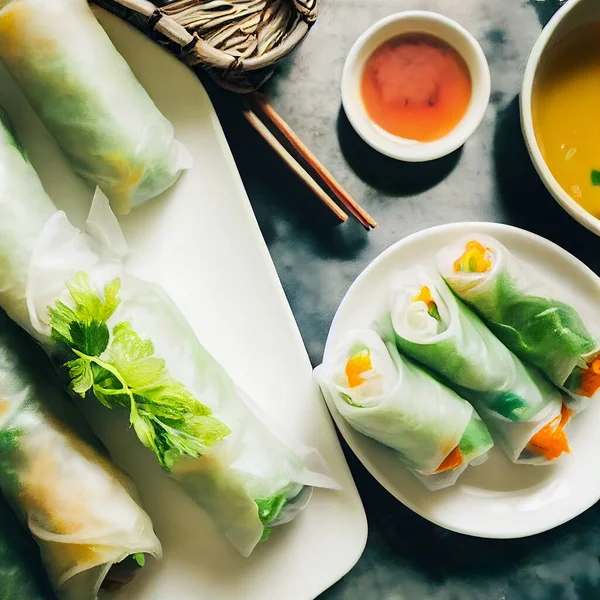 Fresh Spring Rolls. Vietnamese Food. Vegetarian vietnamese summer rolls