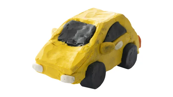 Plasticina Forma Carro Amarelo Vista Isomática Carro Feito Mão Como — Fotografia de Stock