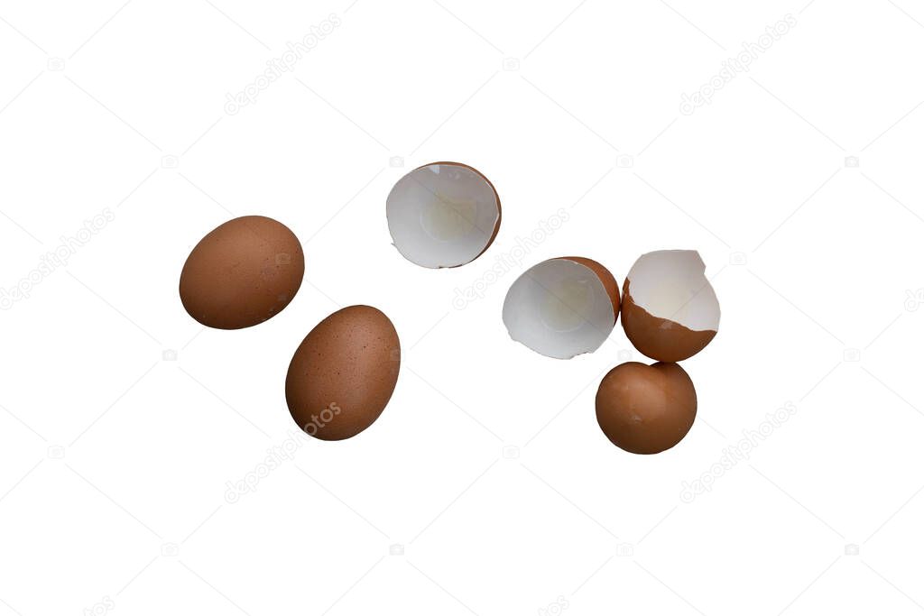 Object of full of eggs and eggshell. on isolated white background with clipping path.
