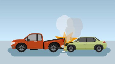 Kişisel araba kazası bir kamyonete çarpmış. Sonunda yeşil arabaların çarpışması motorun dumanına, dış dekorasyon ekipmanlarının ön ve arka taraftaki hasara neden olmuş..