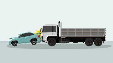 Accident in Container trucks crash into the back of a passenger car, Causing damage to the rear of the passenger car with line of seeds. clipart