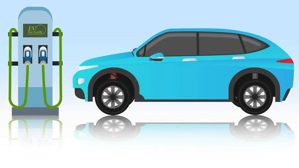 Ηλεκτρικό Όχημα Εμπρός Από Suv Αυτοκίνητο Preparking Φόρτισης — Διανυσματικό Αρχείο