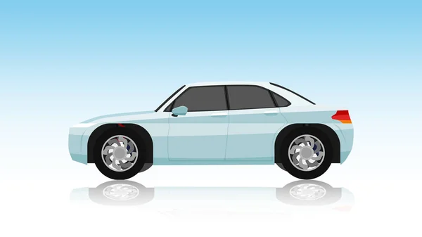 スポーツカーブルーの贅沢の横にある色 地面に車の影とグラデーションの白い色を背景に 青から白へのグラデーション — ストックベクタ