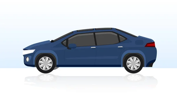 セダン車の高級ダークブルーの色の横にある 地面に車の影とグラデーションの白い色を背景に 青から白へのグラデーション — ストックベクタ