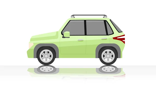 オフロード車の緑の色の贅沢の横にある 地面に車の影とグラデーションの白い色を背景に 隔離された白い背景で — ストックベクタ
