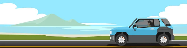 Travaling Suv Car Blue Color Driving Tha Asphalt Road Path — Stock vektor