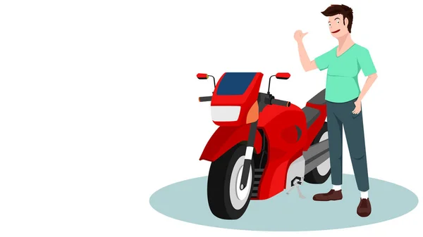 Homem Dirigindo Uma Motocicleta Fica Com Mãos Para Cima Brilhantemente — Vetor de Stock