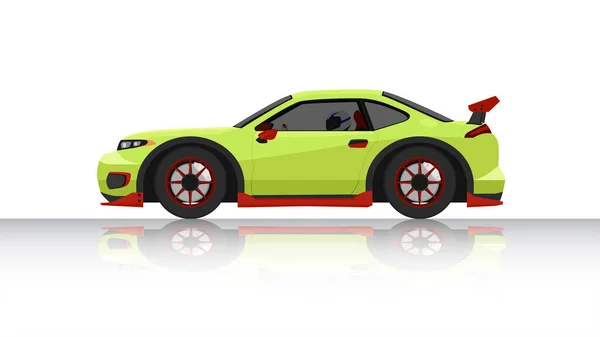 Concept Vector Illustration Detailed Side Flat Green Sports Car Driving — Stockvektor