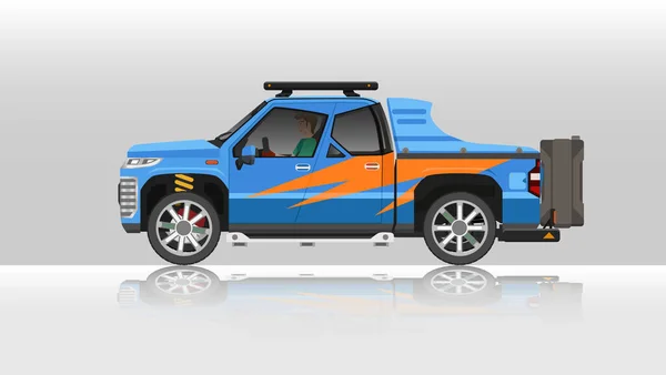 Concept Vector Illustration Detailed Side Flat Pickup Car Blue Color — Vector de stock