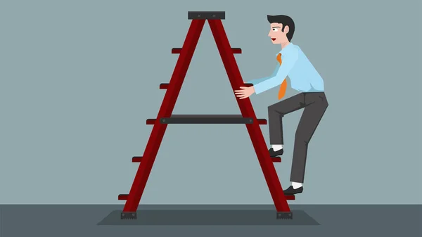 Business Mand Climb Iron Stairs Vector Illustration Dark Background — Vetor de Stock