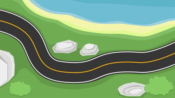 Vector Illustration View Asphalt Road White Yellow Line Curving Road — Διανυσματικό Αρχείο