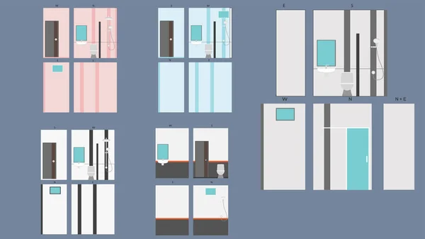 Vektor Oder Illustration Der Innenarchitektur Von Fliesen Badezimmer Verschiedene Ansichten — Stockvektor