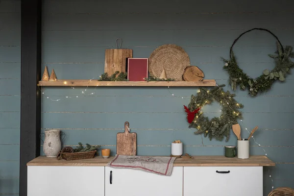 Escandinavo Hygge Nórdico Estilo Casa Cozinha Design Interiores Com Decorações — Fotografia de Stock