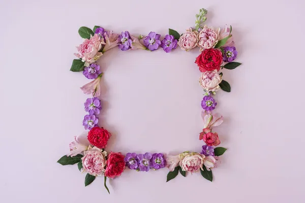 Fundo Estético Floral Abstrato Quadrado Coroa Armação Floral Flores Rosa — Fotografia de Stock