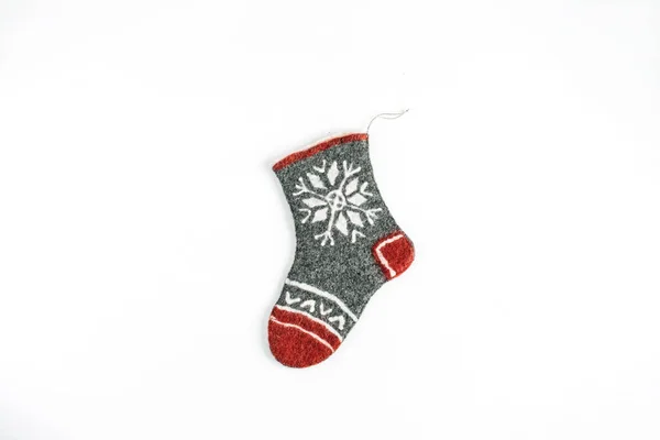 Craft Felt Christmas Sock Isolated White Background Cozy Aesthetic Christmas — Stock Photo, Image